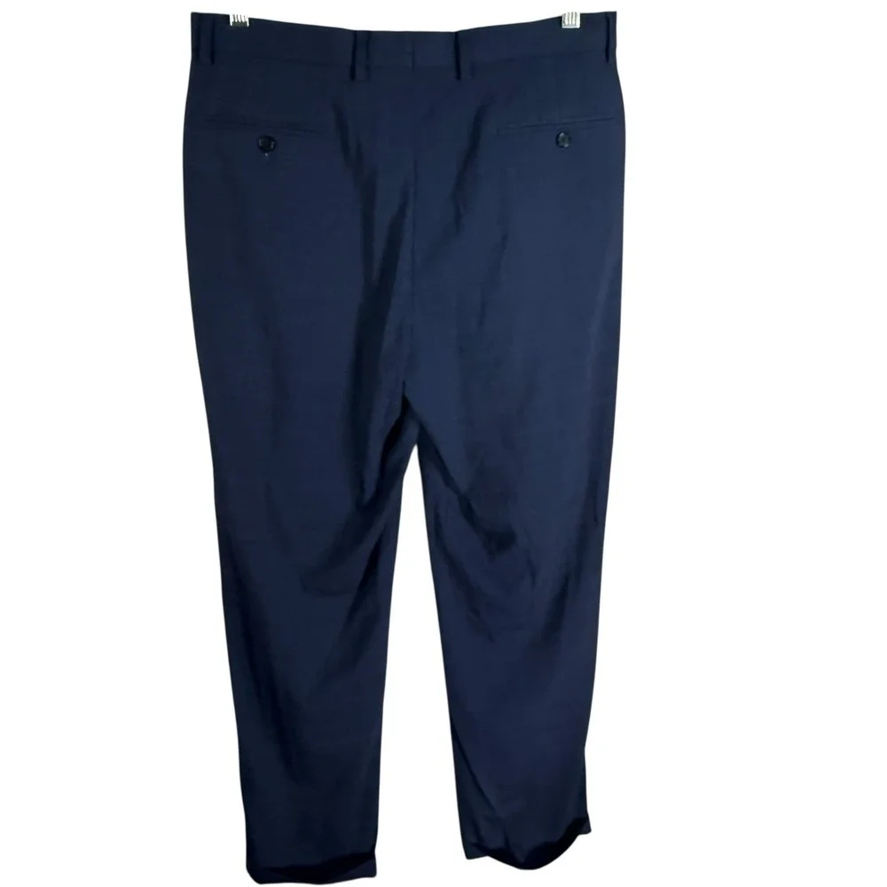Ralph Lauren Black Label Men 34x32 Navy Windowpane Polyester Blend Dress Pants